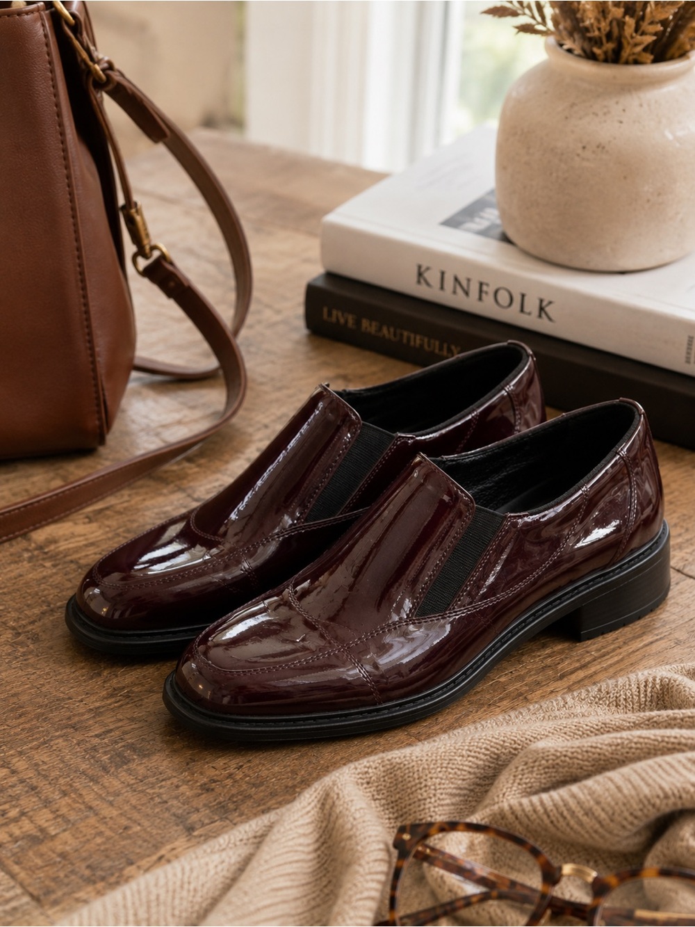 Rieker Burgundy Patent Loafers Womens 7 Dark Academia Quiet Luxury